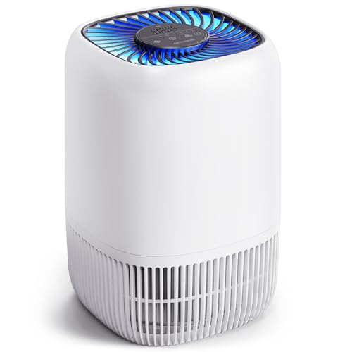 VOOPNU Air Purifiers for Home, High Efficiency Filter Up to 1076 Ft², White | for Pet Hair, Odors, Pollen, Smoke, Compact Air Cleaner with 3 Speeds, Timer, Aroma 22 dB Quiet 360°Intake, DH-JH12