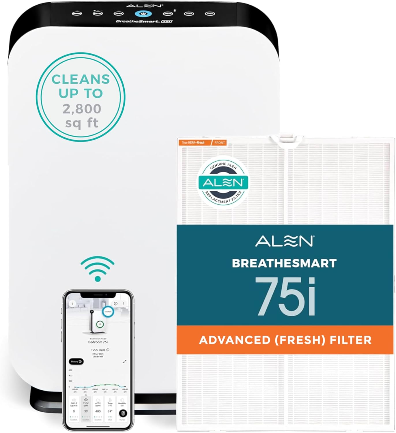 Alen BreatheSmart 75i Quiet Large Room HEPA Air Purifier