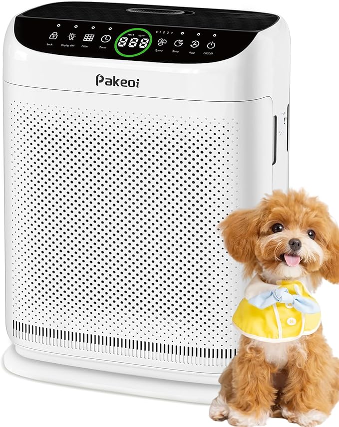 PAKEOI Air Purifiers for Home Large Room Up to 3000 Ft² With Double Air Intake, HEPA Air Purifier for Bedroom With Washable Pre-Filters